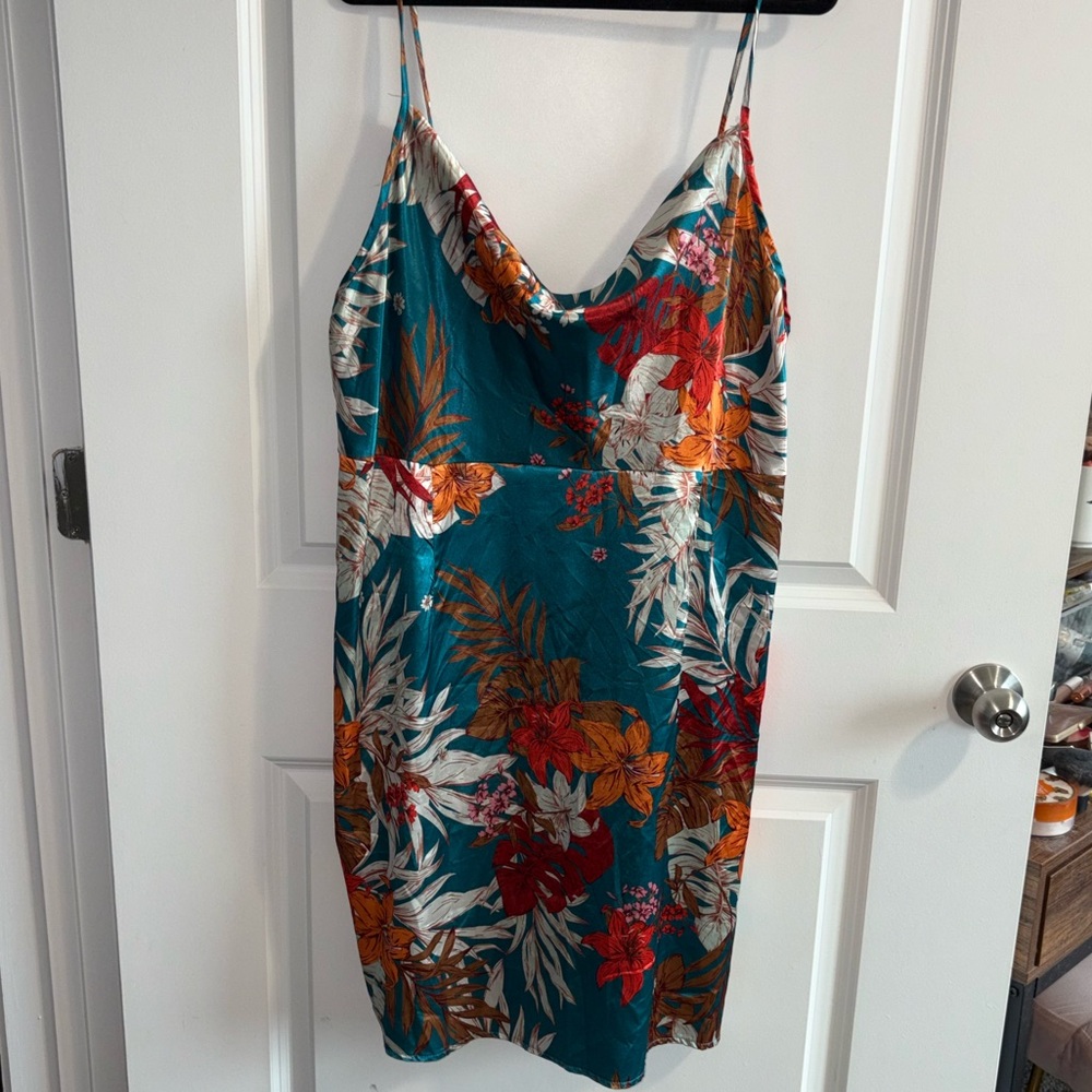 SHEIN Teal Floral Mini Dress